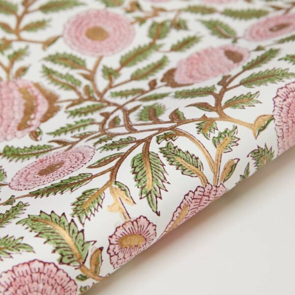 Paper Mirchi - Hand Block Printed Wrapping Paper Sheets - Marigold Glitz Blush
